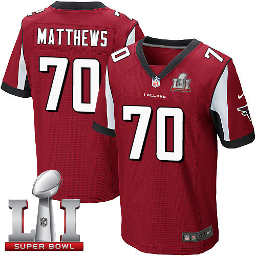 Nike Falcons #70 Jake Matthews Red Team Color Super Bowl LI 51 Men's Stitched NFL Elite Jersey - Click Image to Close